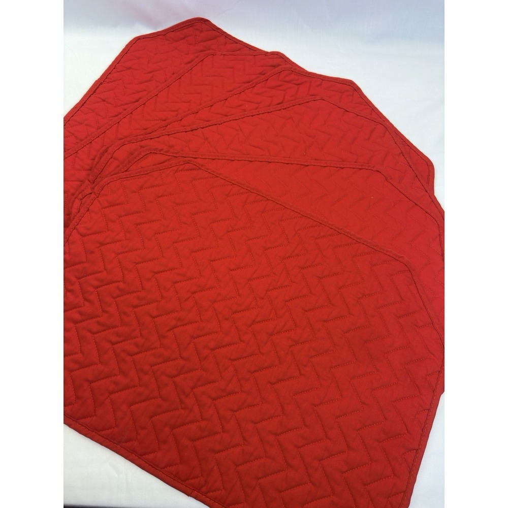 Set of 6 Red Holiday Cotton Quilted Rectangular Placemats, Solid Multipurpose
